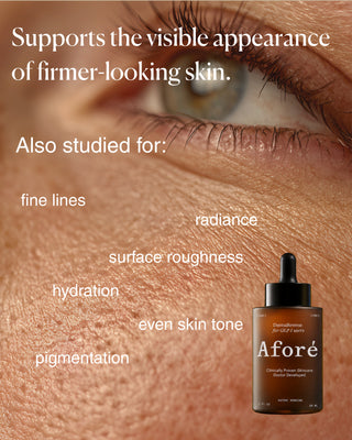 Close-up of eye area with text noting DermaReverse also studied for fine lines, radiance, surface roughness, hydration, even skin tone, and pigmentation