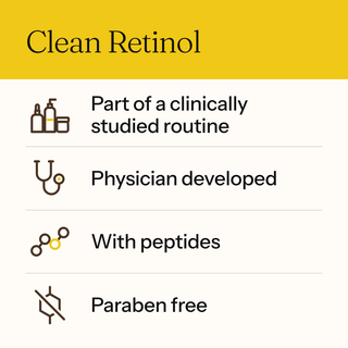 Clean Retinol: part of a clinically studied routine, physician developed, with peptides, paraben free.